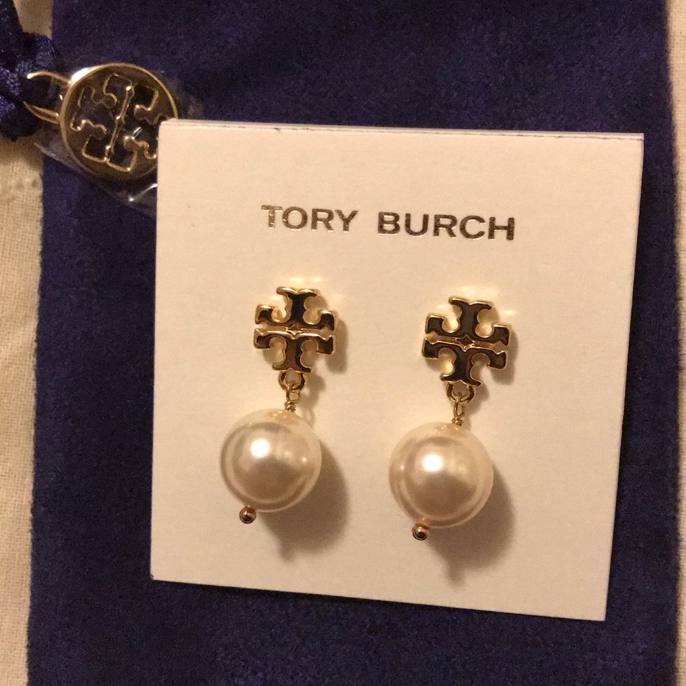 Tory Burch Crystal Pearl Drop Earrings